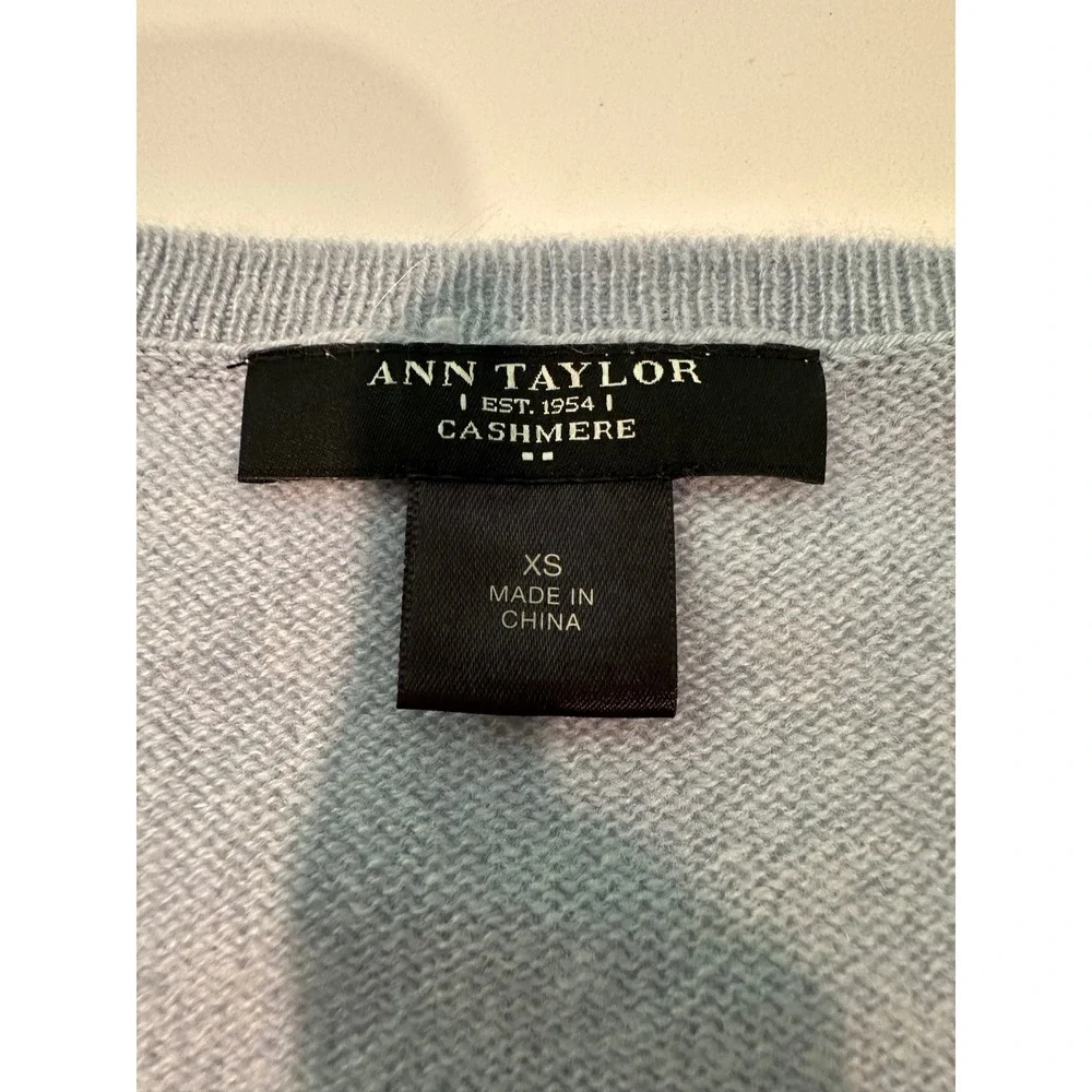 Ann Taylor Cashmere V-Neck Sweater Light Blue Long Sleeve XS